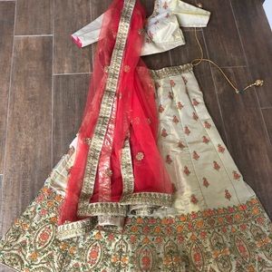 Champagne gold & coral Indian Lehenga